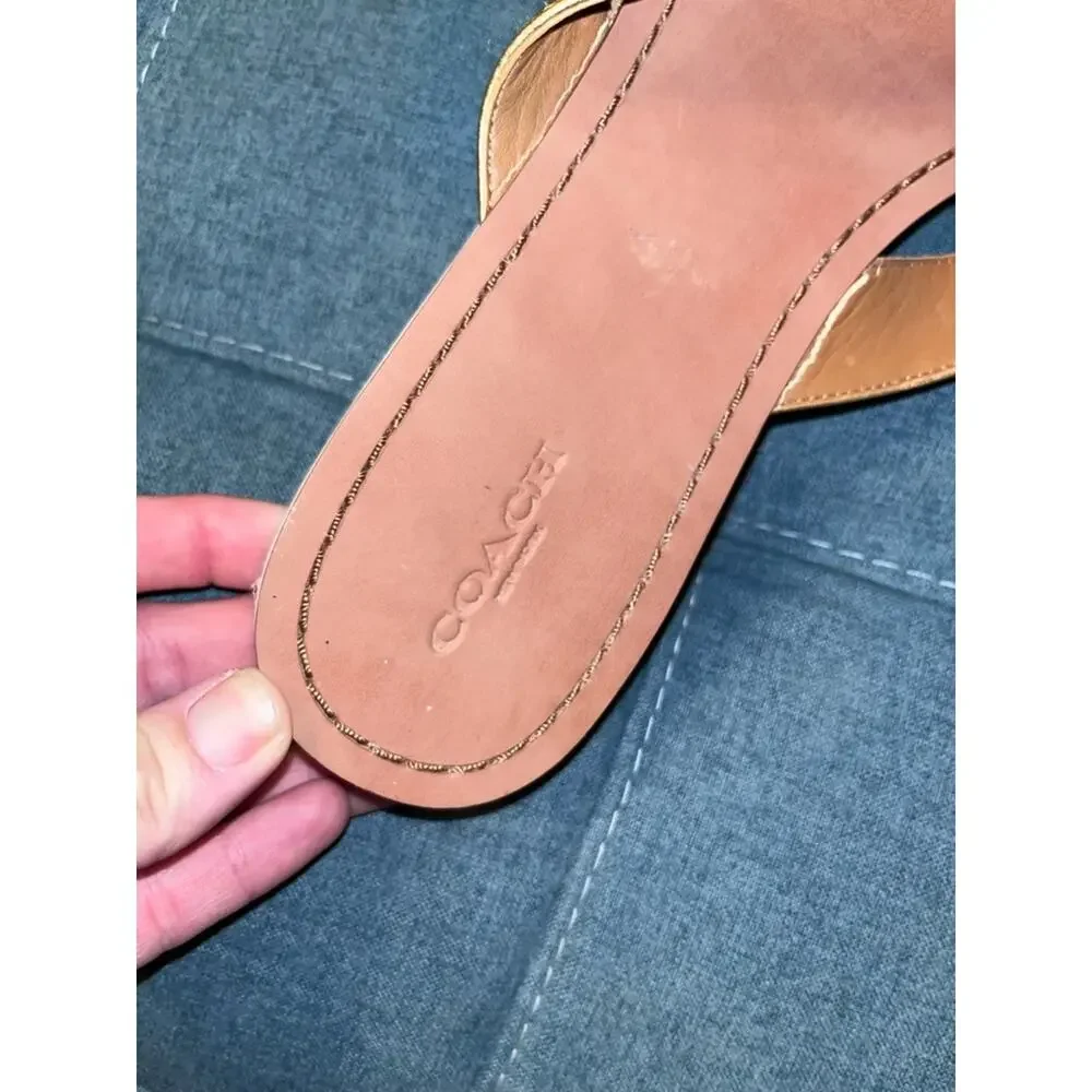 Coach Womens Shelly Leather Flip Flop Metallic Gold Tumble Size 11B